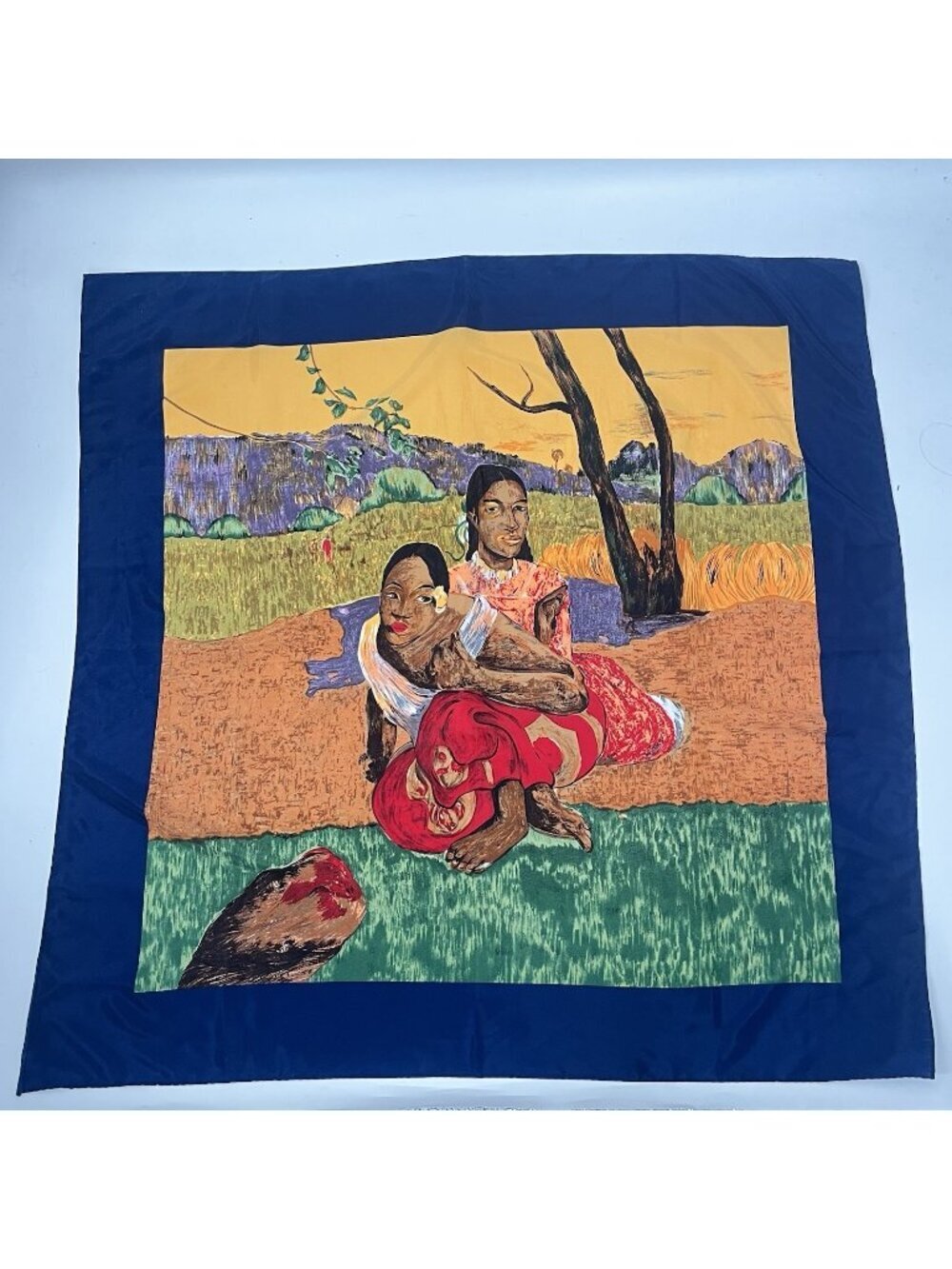 Gauguin Inspired Art Print Square Scarf Tahitian Women Boho Museam Style Wrap